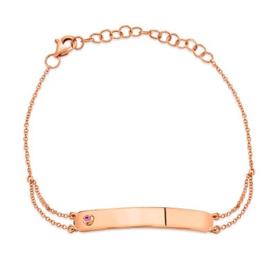 0.02ct 14k Rose Gold Pink Sapphire Bar ID Bracelet