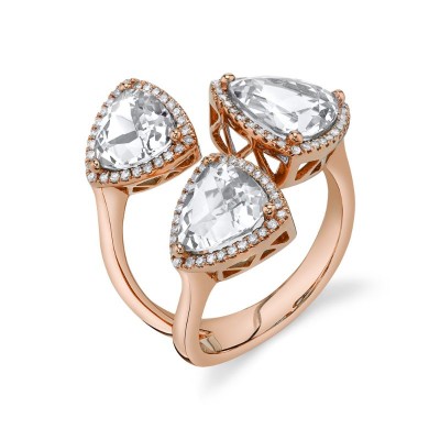 0.26ct Diamond & 6.27ct White Topaz 14K Rose Gold Lady's Ring