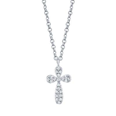 0.05ct 14k White Gold Diamond Pave Cross Necklace