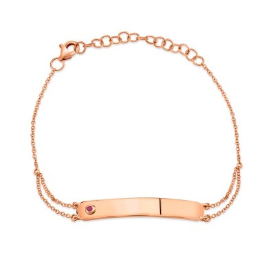 0.02ct 14k Rose Gold Ruby Bar ID Bracelet