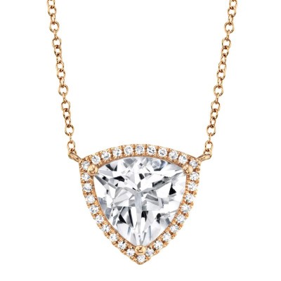 0.09ct Diamond & 3.25ct White Topaz 14K Rose Gold Triangle Necklace