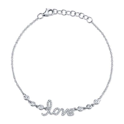 0.19ct 14k White Gold Diamond "Love" Bracelet