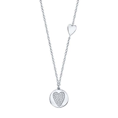 0.08ct 14k White Gold Diamond Pave Heart Disc Necklace