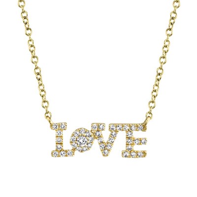 0.14ct 14k Yellow Gold Diamond "Love" Necklace