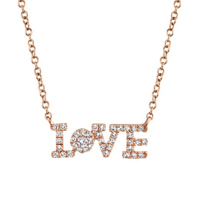 0.14ct 14k Rose Gold Diamond "Love" Necklace