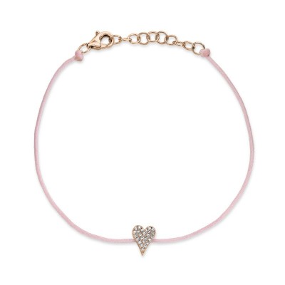 0.06ct 14K Rose Gold Diamond Pave Heart String Bracelet
