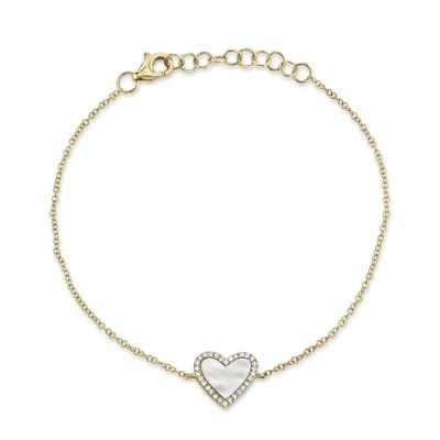 0.09ct Diamond & 0.56ct Mother Of Pearl 14K Yellow Gold Heart Bracelet