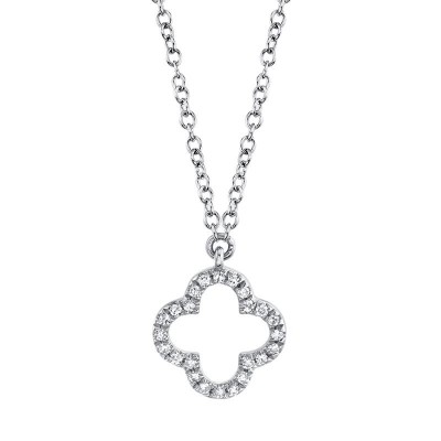 0.08ct 14K White Gold Diamond Clover Necklace
