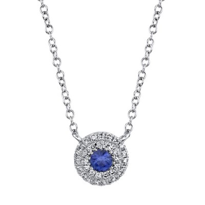 0.10ct Diamond & 0.12ct Blue Sapphire 14K White Gold Necklace