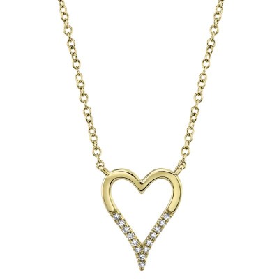 0.04ct 14K Yellow Gold Diamond Open Heart Necklace