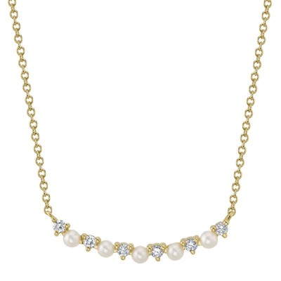 0.12ct 14K Yellow Gold Diamond & Cultured Pearl Necklace