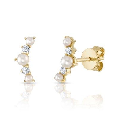 0.09ct 14K Yellow Gold Diamond & Cultured Pearl Stud Earring