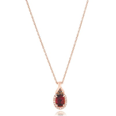 Rhodalite Garnet in a HALO Design with  Chocolate  & Vanilla  Diamond Necklace