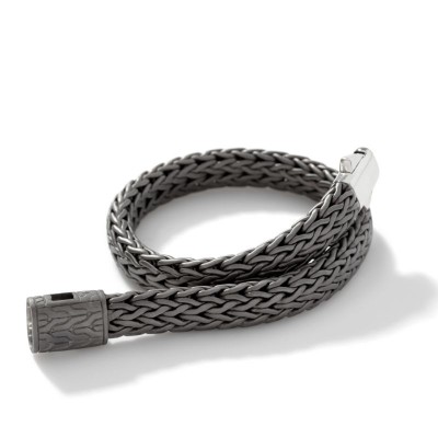 Classic Chain Silver Medium Flat Chain Bracelet with Matte Black Rhodium Plating 7.5mm, Size UL