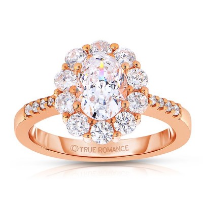 Ct180-14k Rose Gold Oval Cut Halo Diamond Engagement Ring
