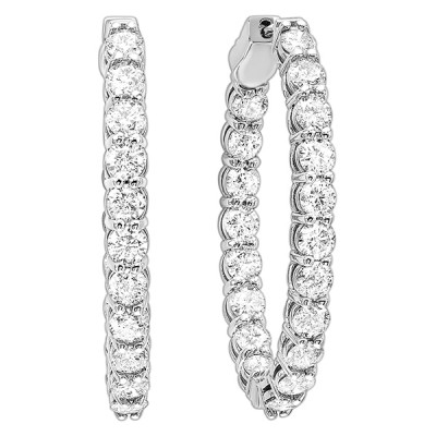 Diamond Inside Out Oval Hoop Earrings in 14k White Gold (3ctw)