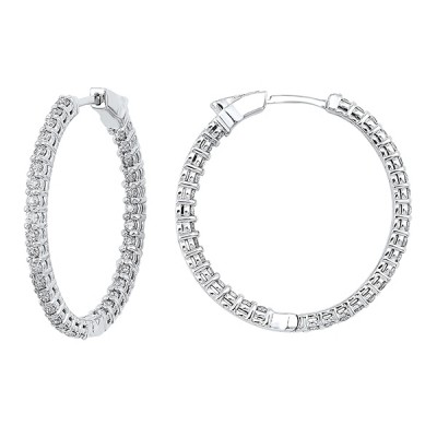 Diamond Inside Out Round 14k White Gold Hoop Earrings (1 ctw)