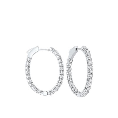 Diamond Inside Out Round 14k White Gold Hoop Earrings (2 ctw)
