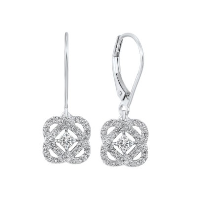 Diamond Infinity Love Heart Knot Dangle Earrings in 14k White Gold (1/4ctw)