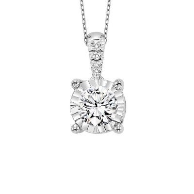 Diamond Starburst Solitaire Pendant Necklace in 14k White Gold (1ctw)
