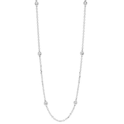 Diamond Station Necklace in 14k White Gold, Adjustable (1/4ctw)