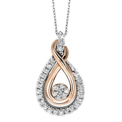 Diamond ROL Rhythm of Love Cluster Love Knot Pendant in 14k Yellow Gold & Sterling Silver