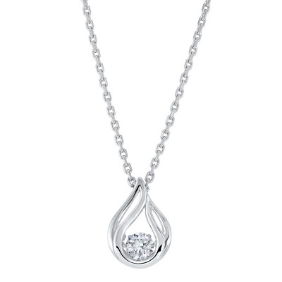 Diamond Solitaire Teardrop Anniversary Pendant in Sterling Silver