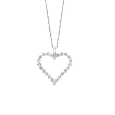Diamond Open Heart Pendant Necklace in 14k White Gold (1 ctw)