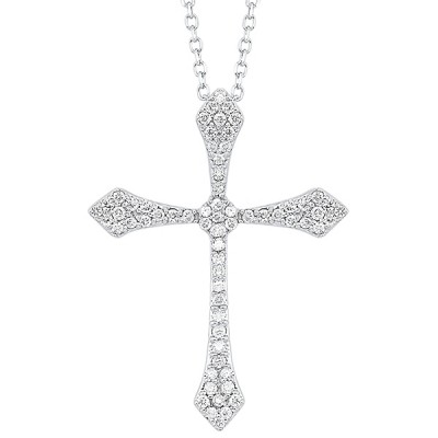 Diamond Celtic Cross Pendant Necklace in 14k White Gold (1/20 ctw)