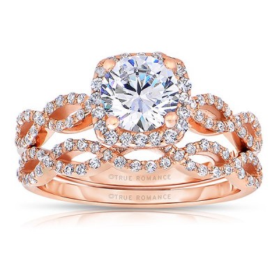 Rm1390r_set -14k Rose Gold Round Cut Halo Diamond Infinity Engagement Ring