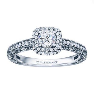 Rm1434r -14k White Gold Round Cut Double Halo Diamond Vintage Engagement Ring