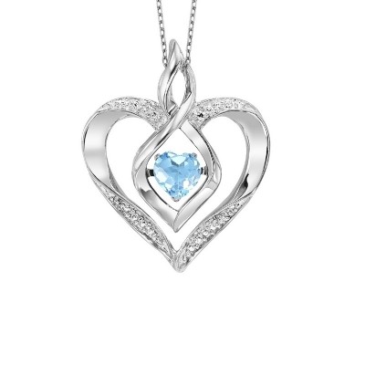 Diamond & Synthetic Blue Topaz Heart Infinity Symbol ROL Rhythm of Love Pendant in Sterling Silver