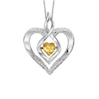Diamond & Synthetic Citrine Heart Infinity Symbol ROL Rhythm of Love Pendant in Sterling Silver