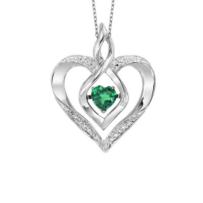 Diamond & Synthetic Emerald Heart Infinity Symbol ROL Rhythm of Love Pendant in Sterling Silver