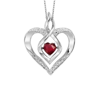 Diamond & Synthetic Garnet Heart Infinity Symbol ROL Rhythm of Love Pendant in Sterling Silver