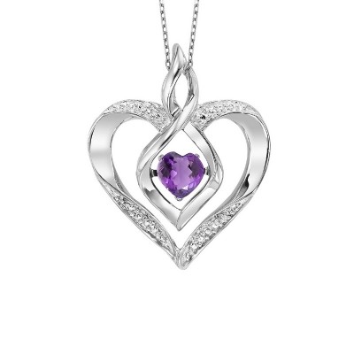 Diamond & Synthetic Amethyst Heart Infinity Symbol ROL Rhythm of Love Pendant in Sterling Silver