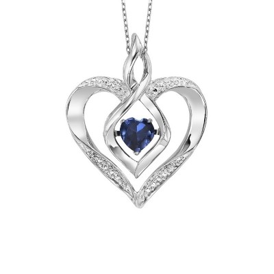 Diamond & Synthetic Sapphire Heart Infinity Symbol ROL Rhythm of Love Pendant in Sterling Silver