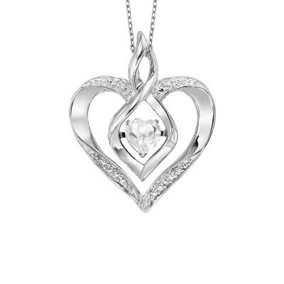 Diamond & Synthetic White Topaz Heart Infinity Symbol ROL Rhythm of Love Pendant in Sterling Silver
