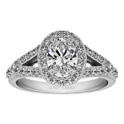Oval Cut Split Shank Halo Diamond Engagement Ring