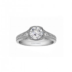Rm1316-14k White Gold Round Cut Diamond Vintage Style Engagement Ring