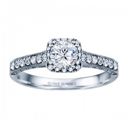 Rm1457 -14k White Round Cut Cushion Halo Diamond Vintage Engagement Ring