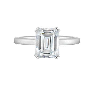 14K White Gold Emerald Cut Center Semi Mount Engagement Ring