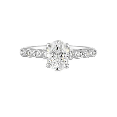 14K White Gold Oval Center Semi Mount Engagement Ring
