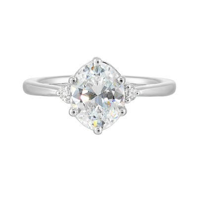14K White Gold Oval Center Semi Mount Engagement Ring