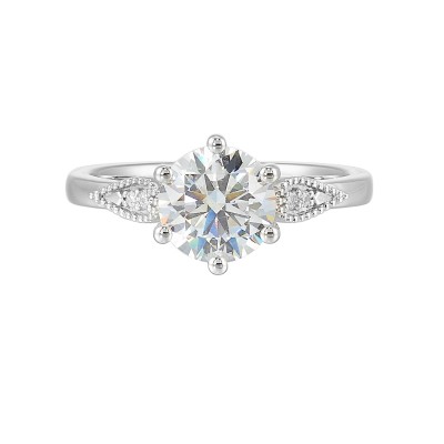 14K White Gold Round Center Semi Mount Engagement Ring