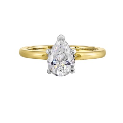 14K White and Yellow Gold Pear Center Semi Mount Engagement Ring