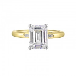 14K White and Yellow Gold Emerald Cut Center Semi Mount Engagement Ring