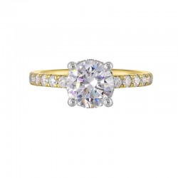 14K White and Yellow Gold Round Center Semi Mount Engagement Ring