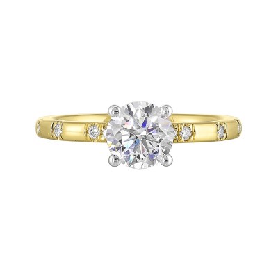 14K White and Yellow Gold Round Center Semi Mount Engagement Ring