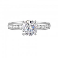 14K White Gold Round Center Semi Mount Engagement Ring